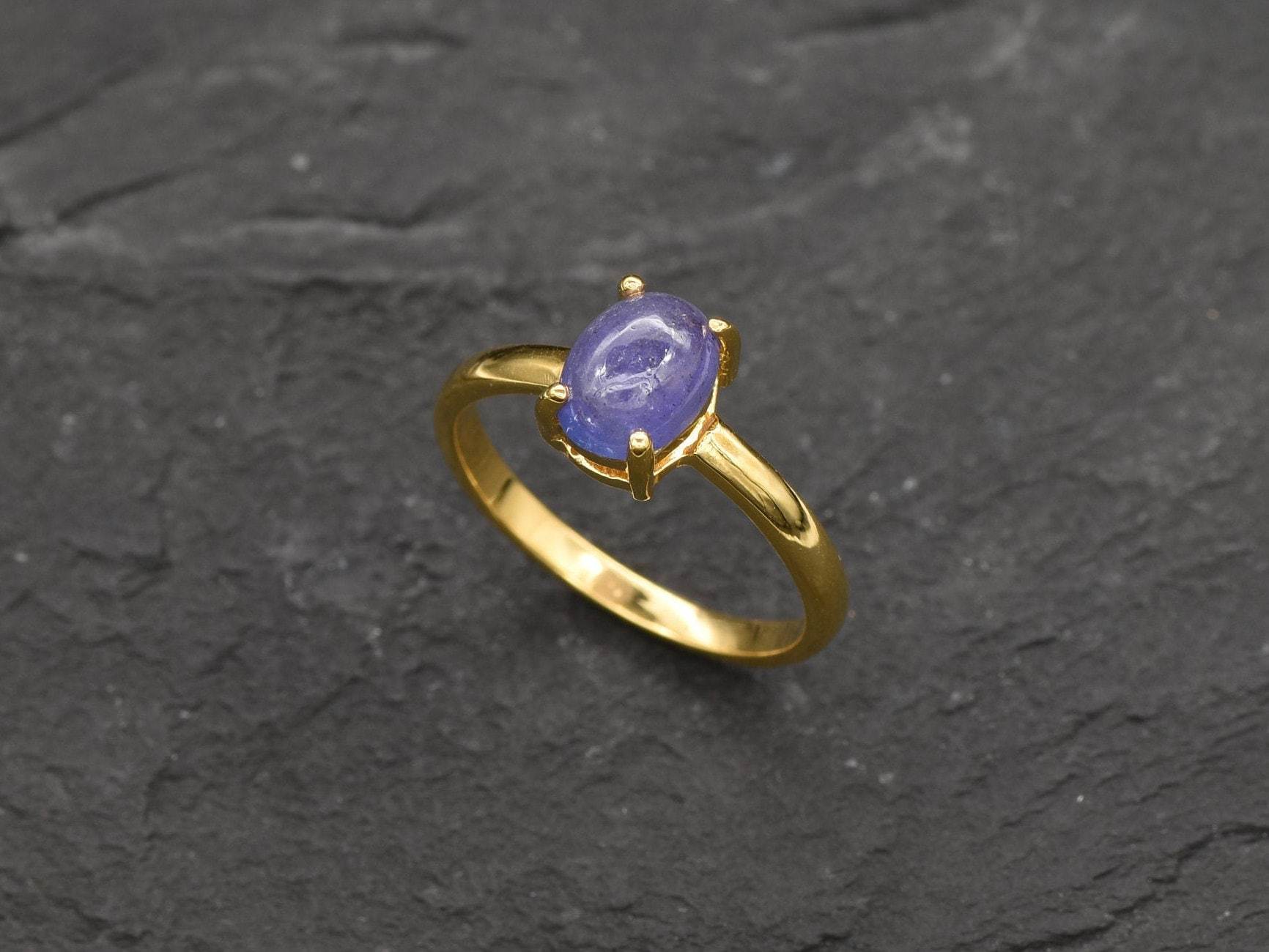 Tanzanite Ring, Natural Tanzanite, December Birthstone, Purple Solitaire Ring, Purple Ring, Dainty Ring, Vintage Ring, Tanzanite, 925 Silver(1)