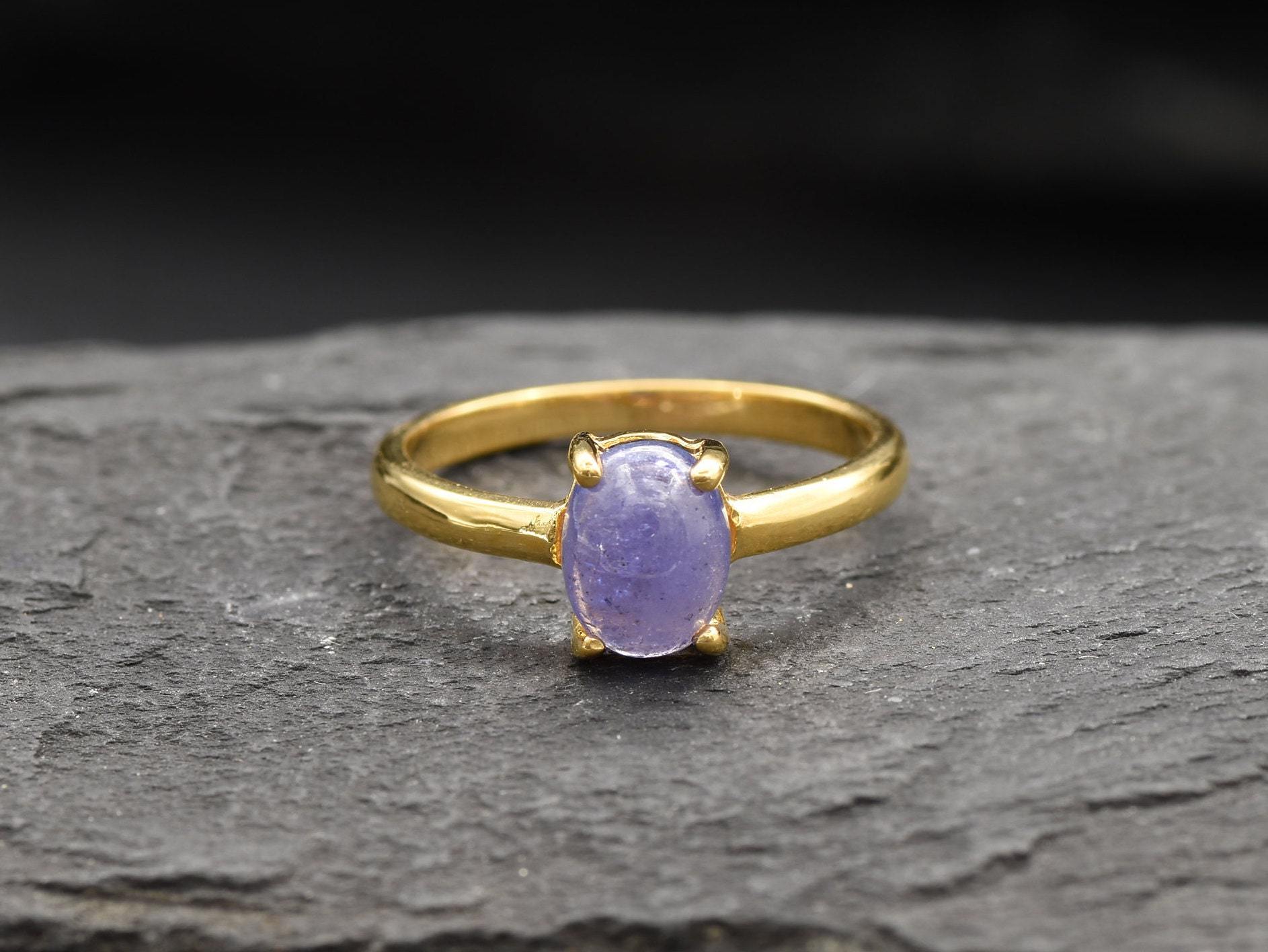 Tanzanite Ring, Natural Tanzanite, December Birthstone, Purple Solitaire Ring, Purple Ring, Dainty Ring, Vintage Ring, Tanzanite, 925 Silver(1)