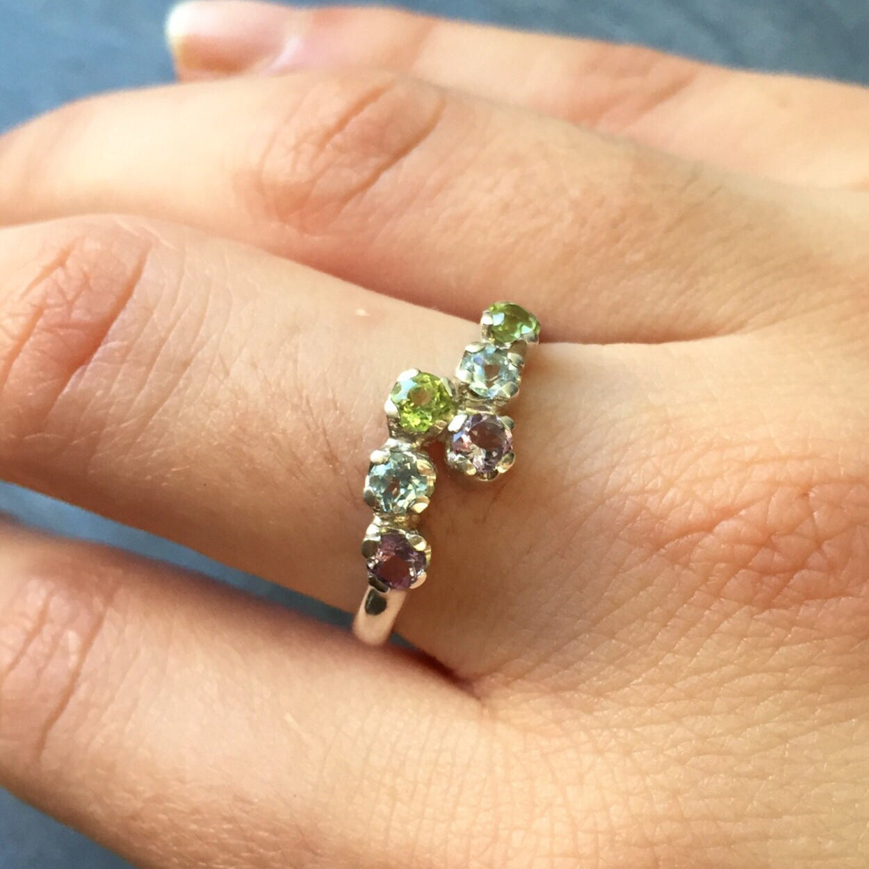 Topaz Ring, December Birthstone, Natural Topaz, Blue Topaz, Ametyst Ring, February Birthstone, Peridot Ring, August Birthstone, Solid Silver (480759473)