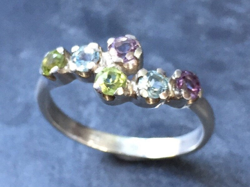 Topaz Ring, December Birthstone, Natural Topaz, Blue Topaz, Ametyst Ring, February Birthstone, Peridot Ring, August Birthstone, Solid Silver (480759473)