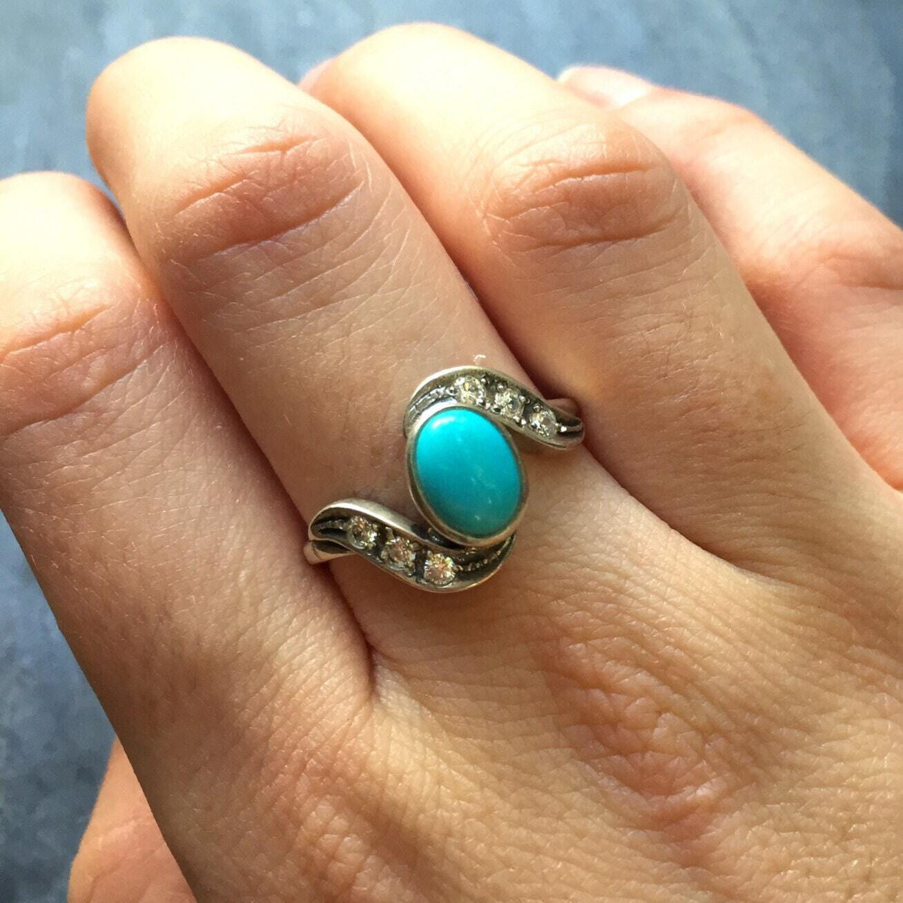 Turquoise Ring, Natural Turquoise, Vintage Ring, Arizona Turquoise, 2 Carats, Real Turquoise, Sleeping Beauty Turquoise, Solid Silver Ring