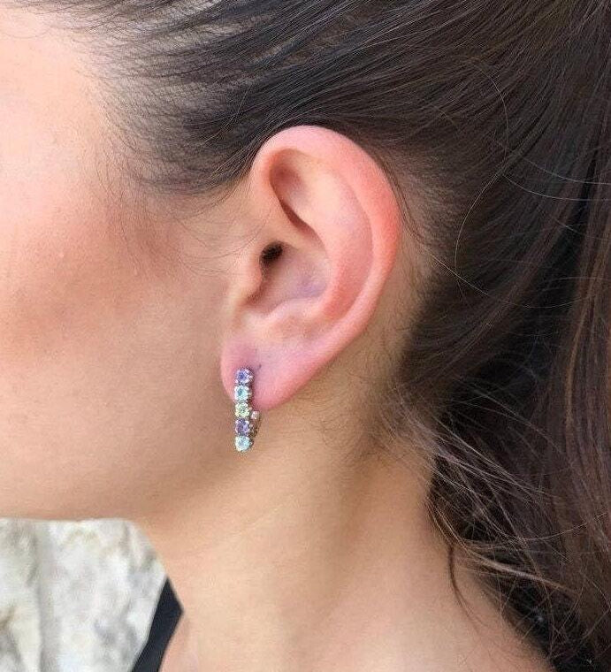 Garnet Earrings, Natural Garnet Studs, January Birthstone, Silver Bar Earrings, Bar Earrings, Vintage Earrings, 925 Sterling Silver Earrings