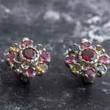 Garnet Flower Earrings - Colorful Flower Earrings - Red Vintage Earrings