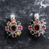 Garnet Flower Earrings - Colorful Flower Earrings - Red Vintage Earrings