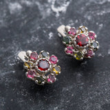 Garnet Flower Earrings - Colorful Flower Earrings - Red Vintage Earrings