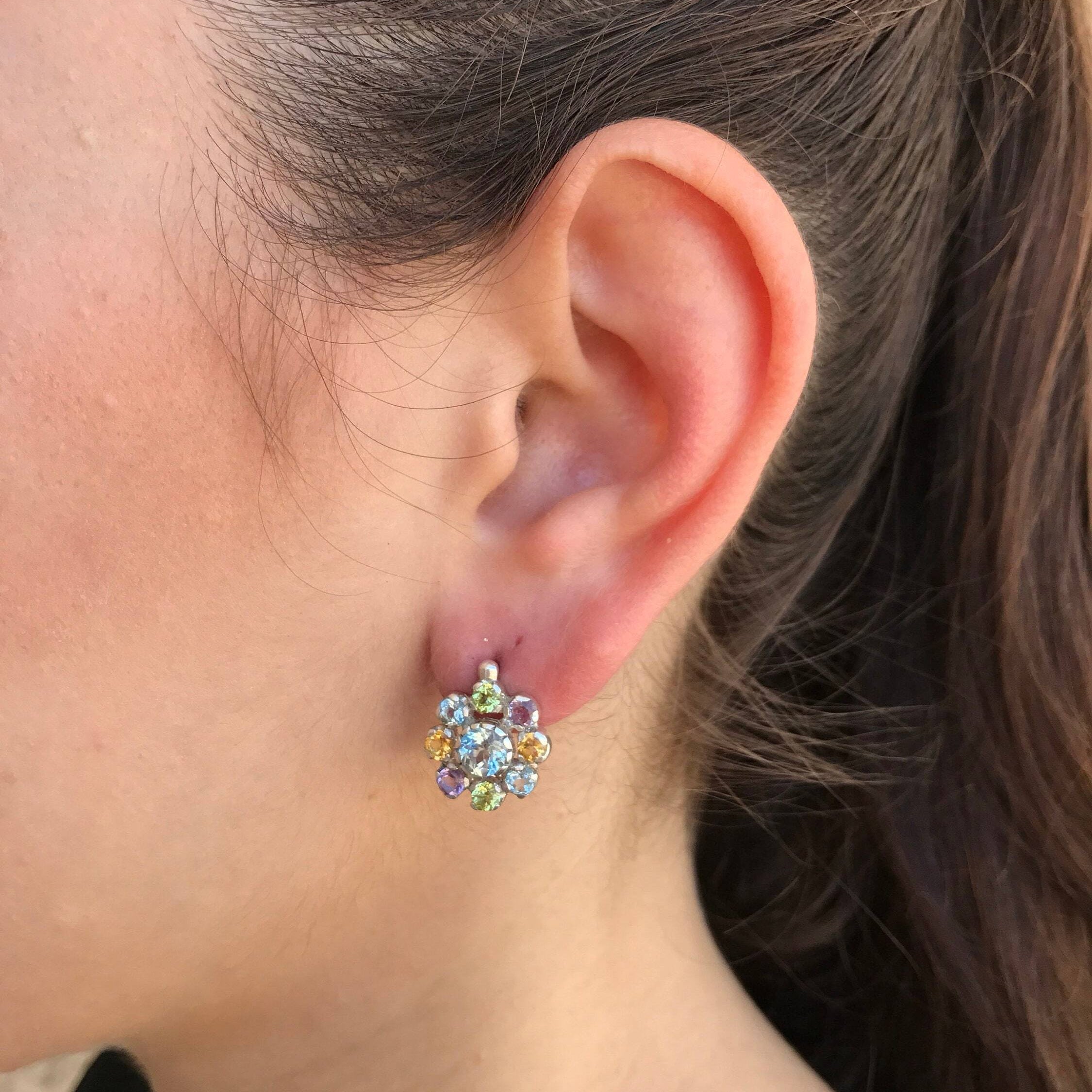 Garnet Earrings, Tourmaline Earrings, Natural Garnet, Natural Tourmaline, Flower Earrings, January Birthstone, Solid Silver Earrings, Garnet