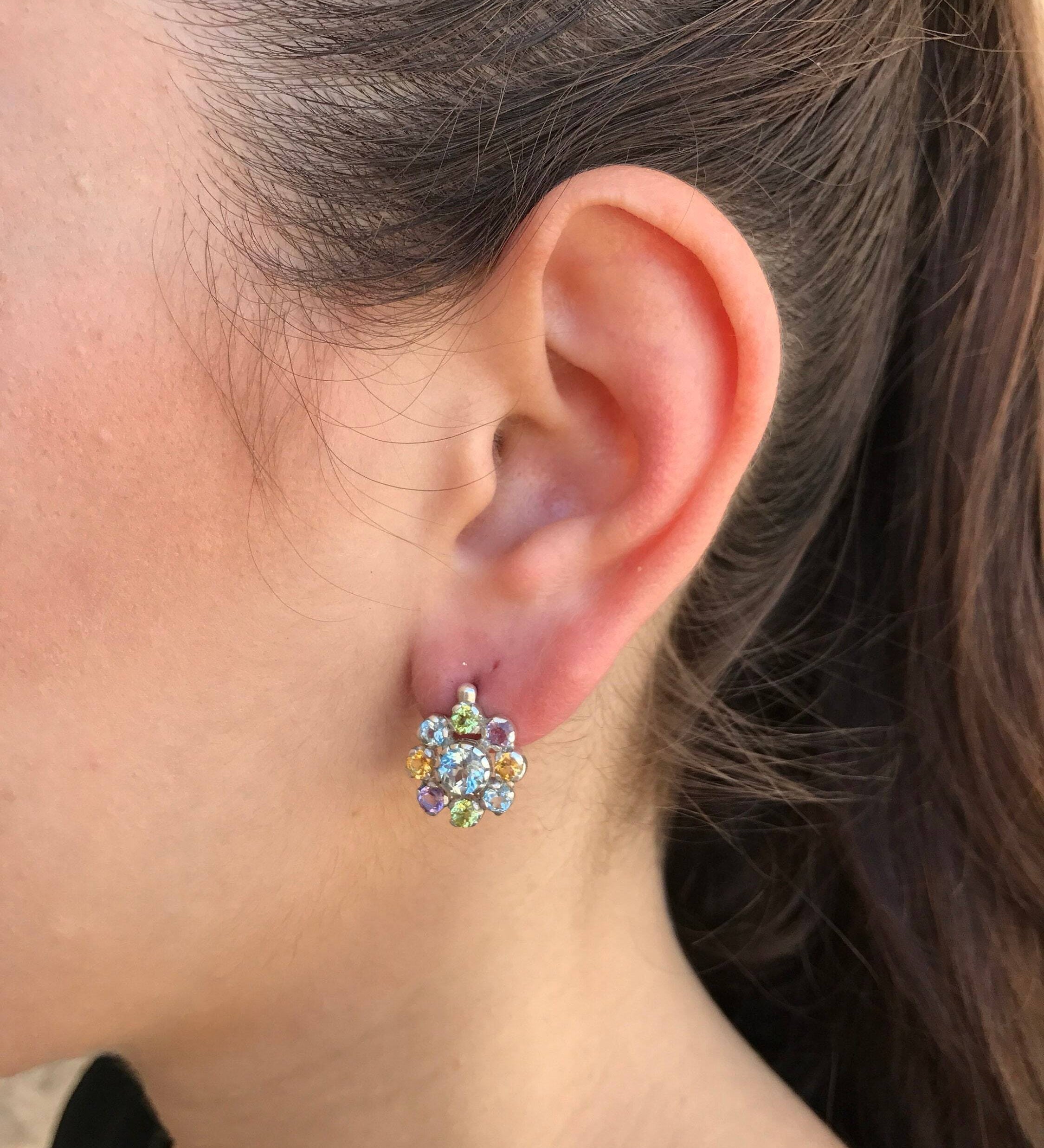 Garnet Earrings, Tourmaline Earrings, Natural Garnet, Natural Tourmaline, Flower Earrings, January Birthstone, Solid Silver Earrings, Garnet