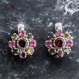 Garnet Flower Earrings - Colorful Flower Earrings - Red Vintage Earrings