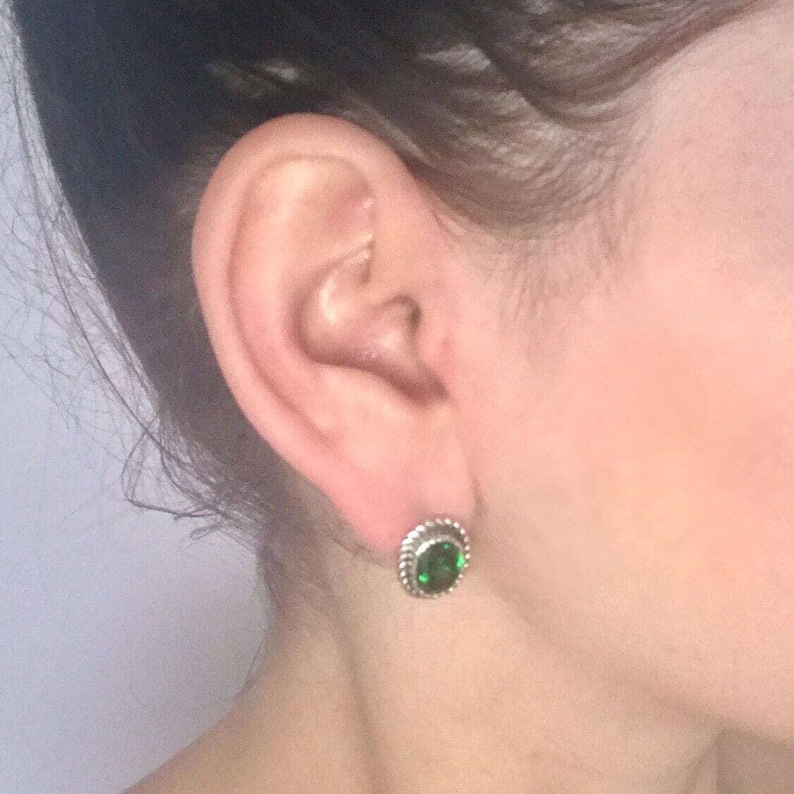 Elegant Created Emerald Earrings in 925 Sterling Silver, perfect for May birthdays and special occasions. A lovely everyday accessory.
