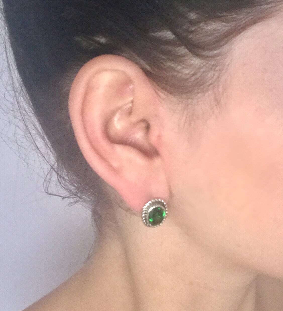 Elegant Created Emerald Earrings in 925 Sterling Silver, perfect for May birthdays and special occasions. A lovely everyday accessory.