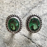 Emerald Vintage Earrings - Green Statement Earrings - Oval Emerald Earrings