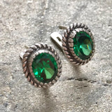 Emerald Vintage Earrings - Green Statement Earrings - Oval Emerald Earrings