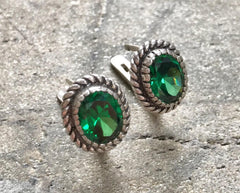 Created Emerald Earrings made in 925 Sterling Silver with Oval Created Green Emerald in Solitaire setting, May Birthstone gift idea, symbolizes, ideal for everyday wear and perfect for birthday gifting and special occasions.
