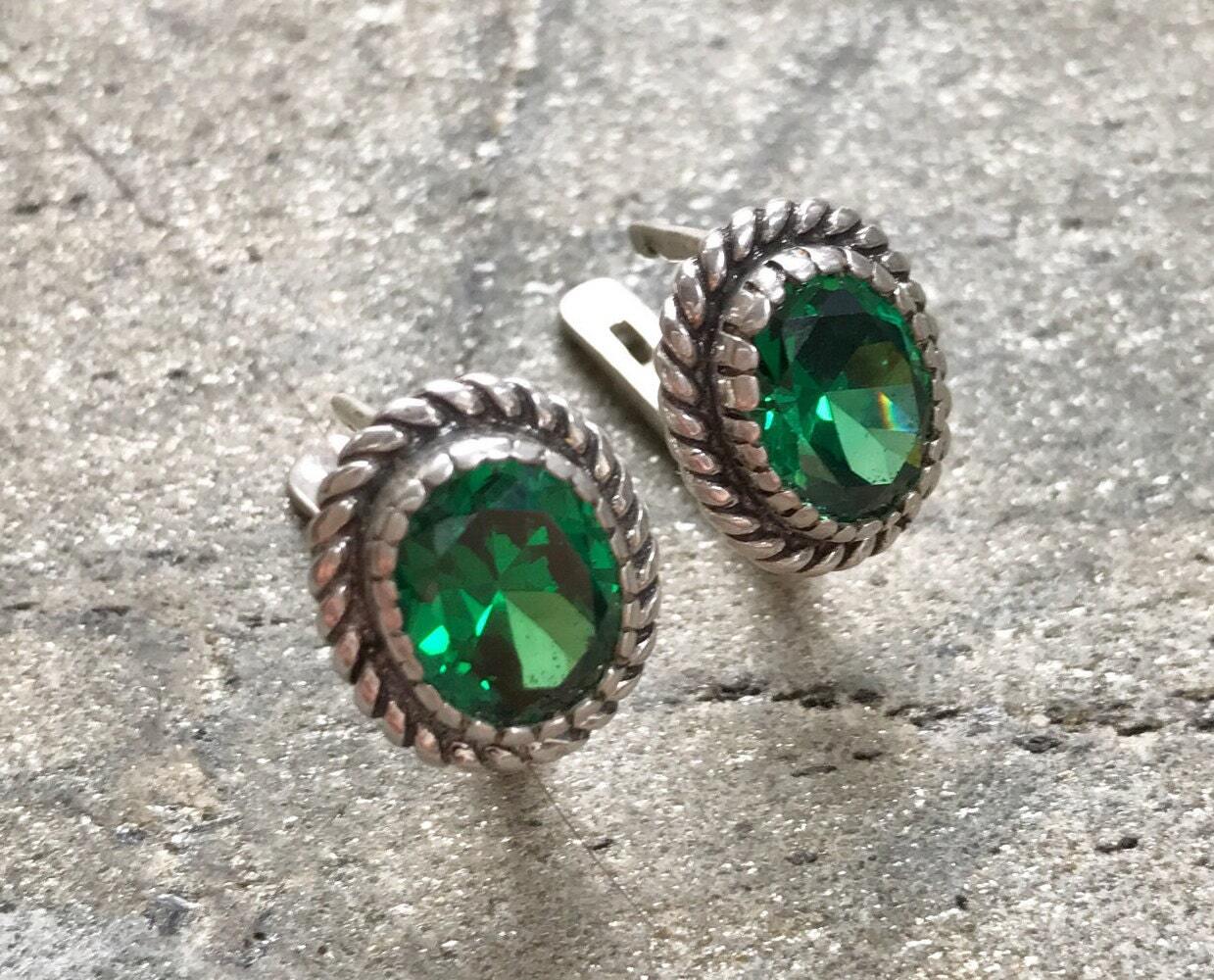 Created Emerald Earrings made in 925 Sterling Silver with Oval Created Green Emerald in Solitaire setting, May Birthstone gift idea, symbolizes, ideal for everyday wear and perfect for birthday gifting and special occasions.
