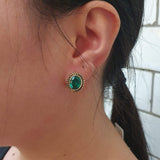 Gold Emerald Earrings - Green Oval Studs, Vintage Emerald Earrings