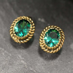Created Emerald Earrings made in 18k Gold Vermeil with Oval Created Green Emerald in Solitaire setting, May Birthstone gift idea, symbolizes, ideal for everyday wear and perfect for birthday gifting and special occasions.