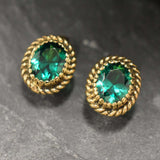 Created Emerald Earrings made in 18k Gold Vermeil with Oval Created Green Emerald in Solitaire setting, May Birthstone gift idea, symbolizes, ideal for everyday wear and perfect for birthday gifting and special occasions.