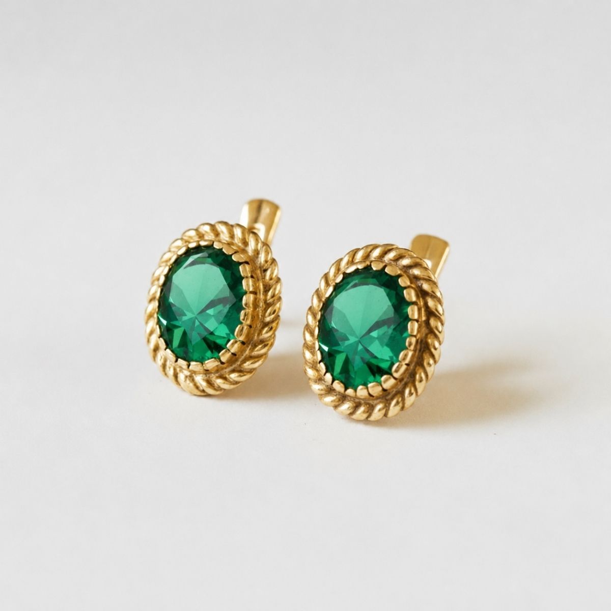 Created Emerald Earrings made in 18k Gold Vermeil with Oval Created Green Emerald in Solitaire setting, May Birthstone gift idea, symbolizes, ideal for everyday wear and perfect for birthday gifting and special occasions.