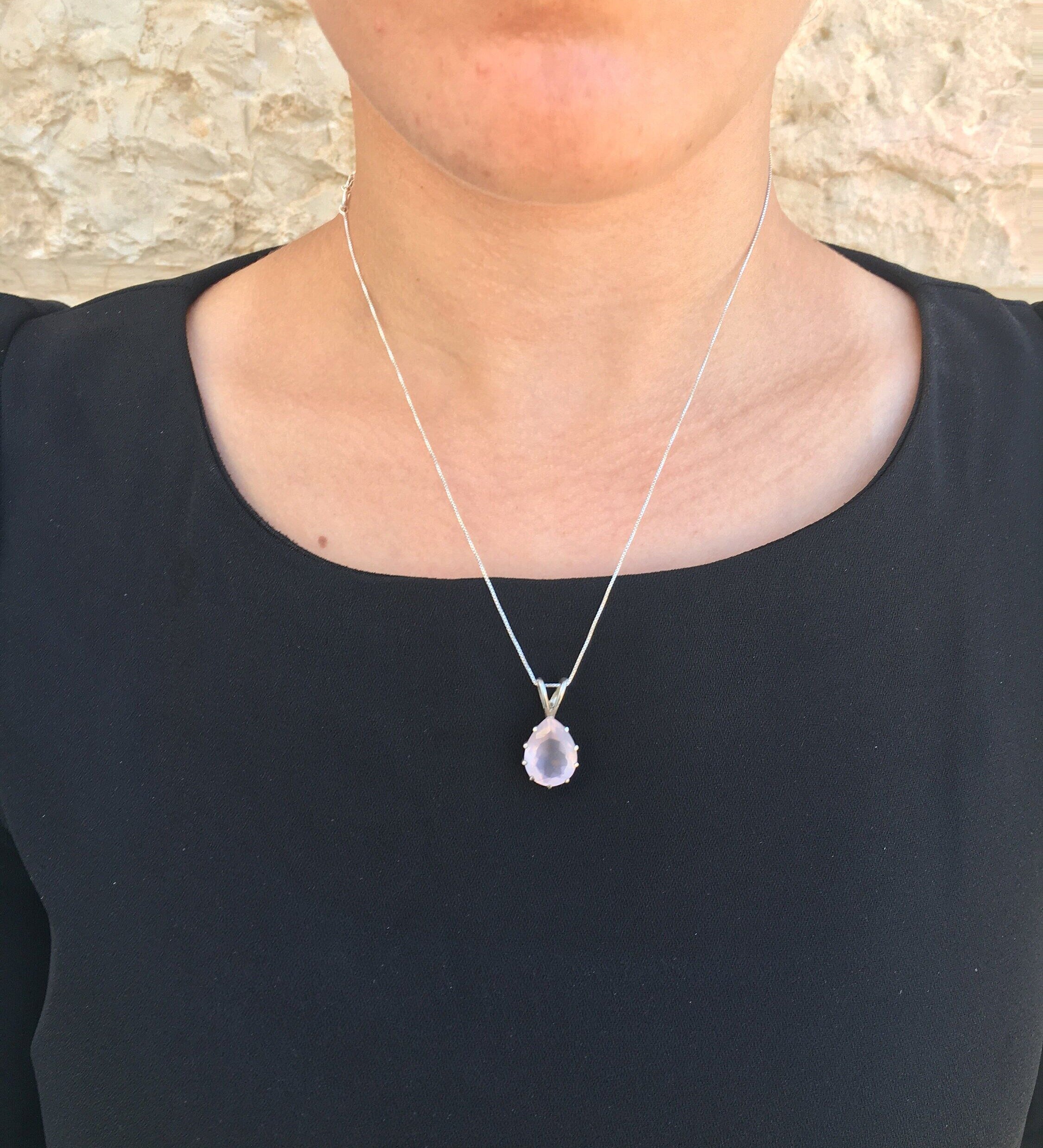Rose Quartz Pendant, Natural Rose Quartz, Teardrop Pendant, Pink Quartz, Pink Pendant, January Birthstone, Vintage Pendant, Rose Quartz
