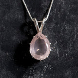 Gold Rose Quartz Pendant - Pink Teardrop Necklace - Vintage Rose Quartz Necklace
