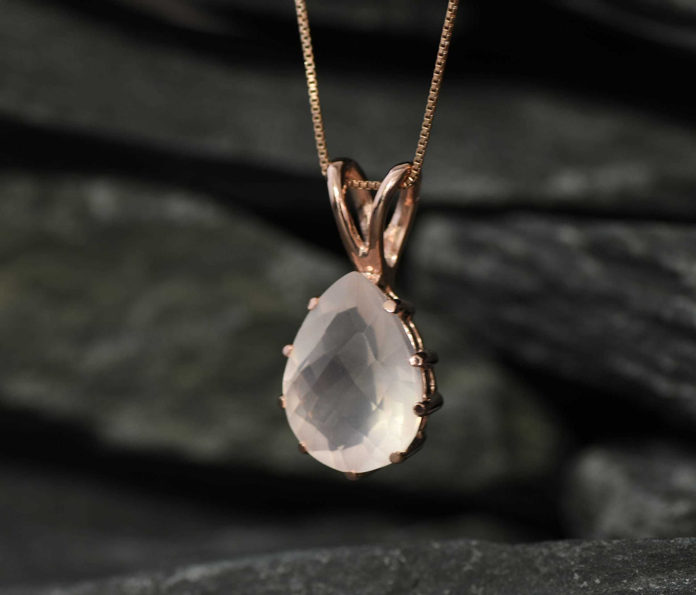 Rose Quartz Pendant, Natural Rose Quartz, Teardrop Pendant, Pink Quartz, Pink Pendant, January Birthstone, Vintage Pendant, Rose Quartz(3)