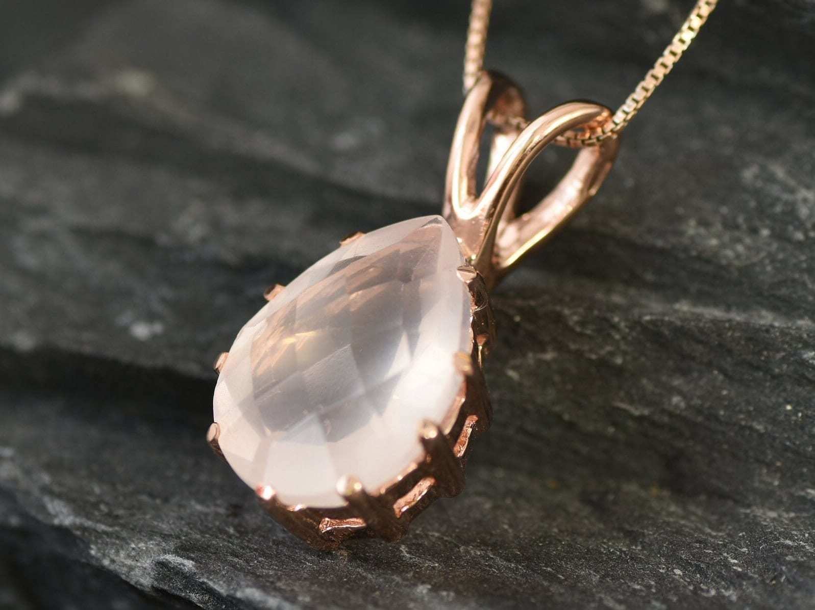 Rose Quartz Pendant, Natural Rose Quartz, Teardrop Pendant, Pink Quartz, Pink Pendant, January Birthstone, Vintage Pendant, Rose Quartz(3)