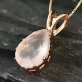 Vintage Quartz Necklace - Natural Rose Quartz Necklace - Pink Teardrop Pendant