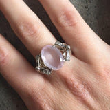 Rose Quartz Ring - Pink Statement Ring - Ribbon Vintage Ring