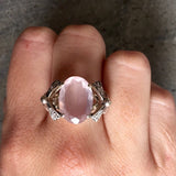 Rose Quartz Ring - Pink Statement Ring - Ribbon Vintage Ring