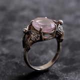 Rose Quartz Ring - Pink Statement Ring - Ribbon Vintage Ring