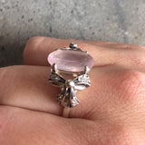 Rose Quartz Ring - Pink Statement Ring - Ribbon Vintage Ring