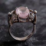 Rose Quartz Ring - Pink Statement Ring - Ribbon Vintage Ring