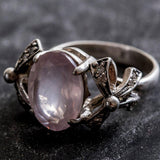 Rose Quartz Ring - Pink Statement Ring - Ribbon Vintage Ring