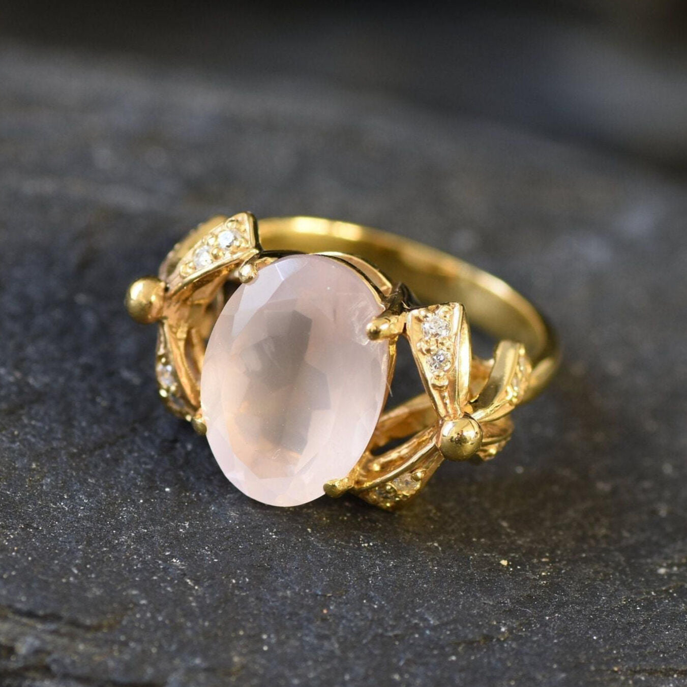 Rose Quartz Ring, January Birthstone, Ribbon Ring, Pink Diamond, Love Ring, Pink Ring, January Ring, Solid Silver Ring, Pure Silver(1)