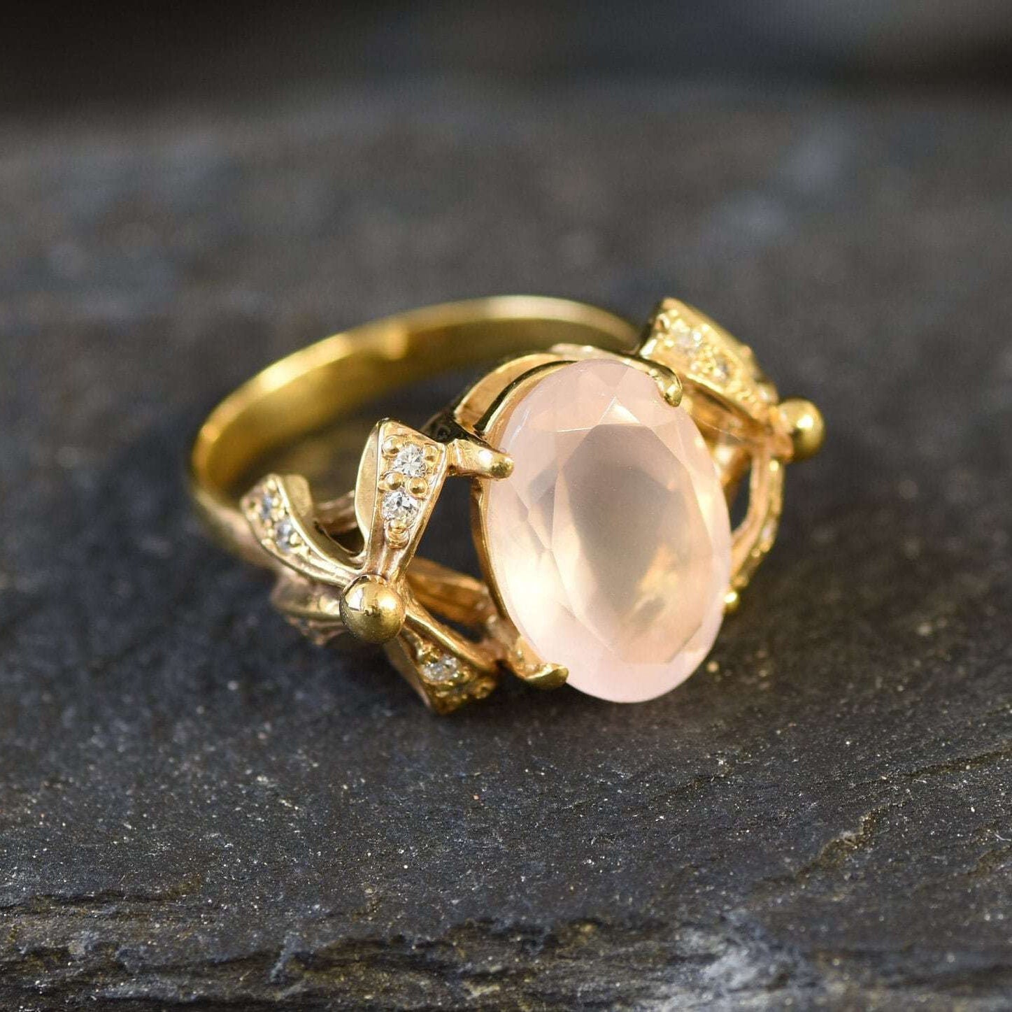 Rose Quartz Ring, January Birthstone, Ribbon Ring, Pink Diamond, Love Ring, Pink Ring, January Ring, Solid Silver Ring, Pure Silver(1)