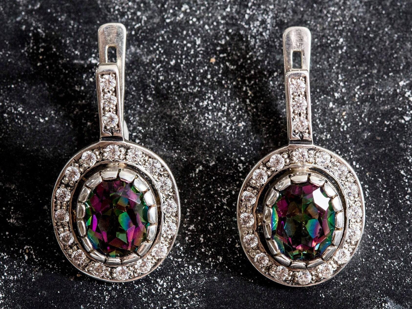 Antique Earrings, Mystic Topaz Earrings, Natural Topaz Earrings, Purple Earrings, Unique Earrings, December Birthstone, Silver Earrings,