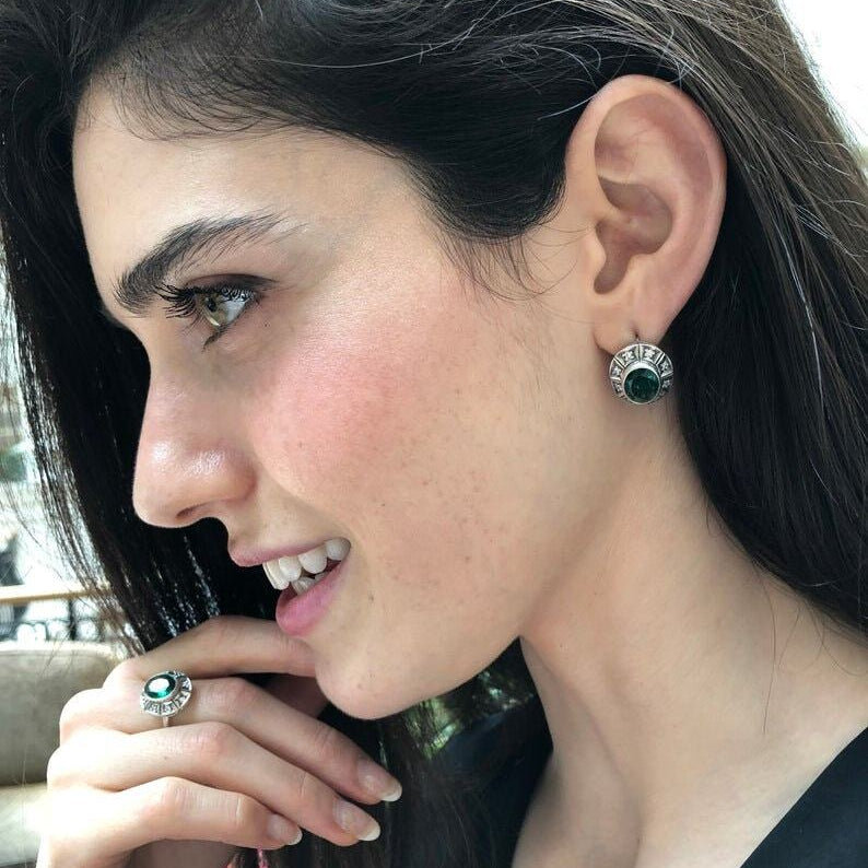 Sterling Silver Created Emerald Earrings, perfect May birthstone gift for everyday elegance and special occasions.