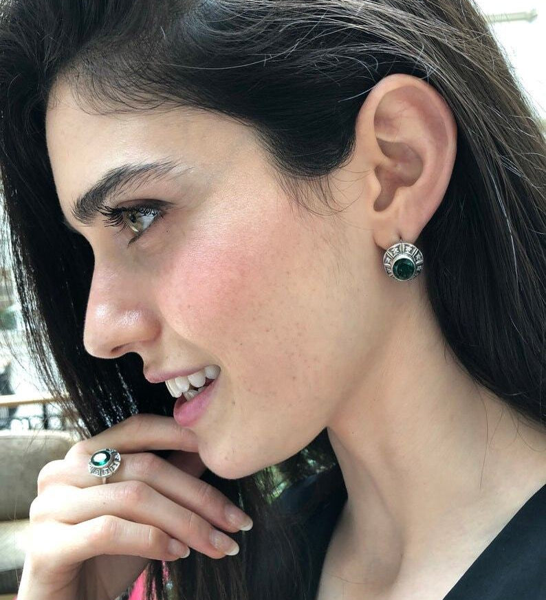 Sterling Silver Created Emerald Earrings, perfect May birthstone gift for everyday elegance and special occasions.