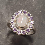 Victorian Opal Ring, Natural Precious Opal, Amethyst Ring, October Birthstone, February Birthstone, Silver Vintage Ring, Solid Silver Ring