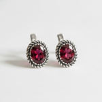Created Ruby Earrings made in 925 Sterling Silver with Oval Created Red Ruby in Solitaire setting, July Birthstone gift idea, symbolizes nobility, purity, and passion, ideal for everyday wear and perfect for birthday gifting and special occasions.