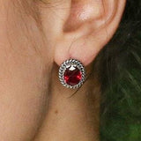 Vintage Ruby Earrings - Solitaire Ruby Studs - Red Gemstone Earrings