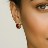 Elegant Ruby Earrings in 18k Gold Vermeil featuring a stunning Oval Created Red Ruby, perfect for birthdays and special occasions.