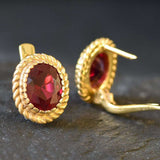 Victorian Ruby Earrings - Red Oval Studs, Gold Ruby Earrings