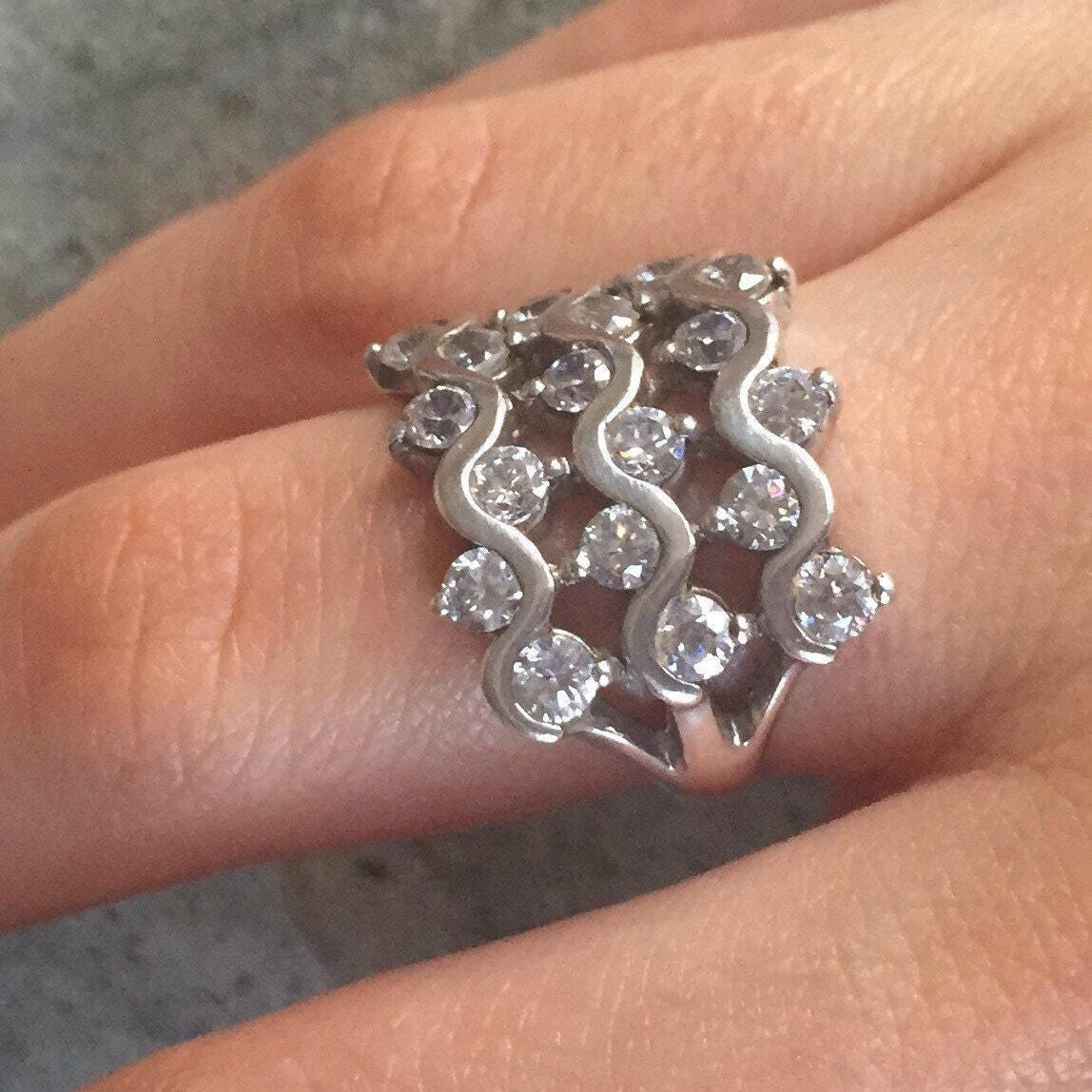 Diamonds Ring, CZ Diamonds, Bezel Ring, Vintage Diamond Ring, Bridal Ring, Leaf Ring, Thorn Ring, Wide Ring, Solid Silver Ring, Pure Silver