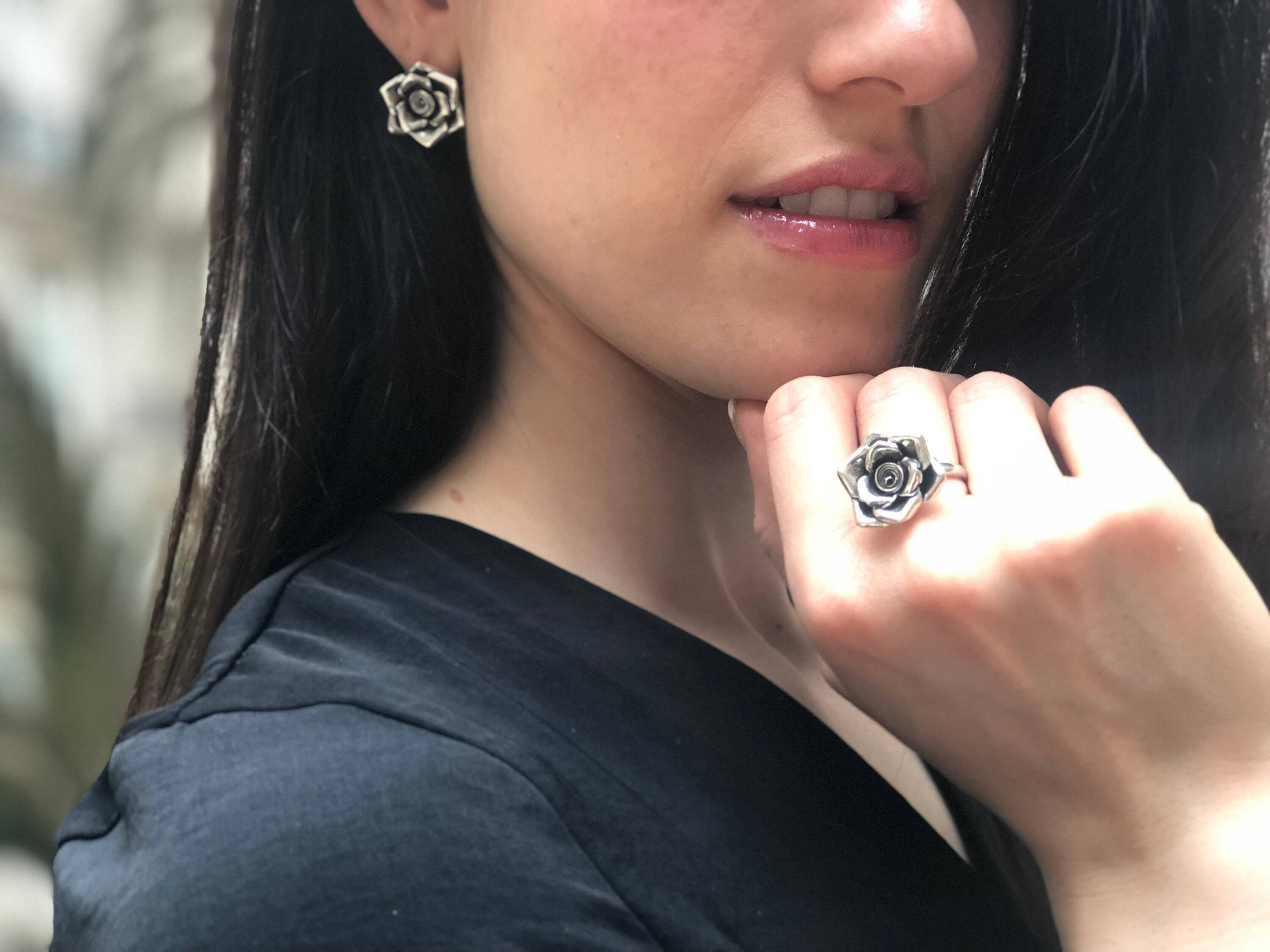 Large Rose Ring, Silver Rose Rings, Rose Flower Ring, Silver Flower Ring, Statement Ring, Flower Ring, Vintage Rose Ring, Rose Design Ring