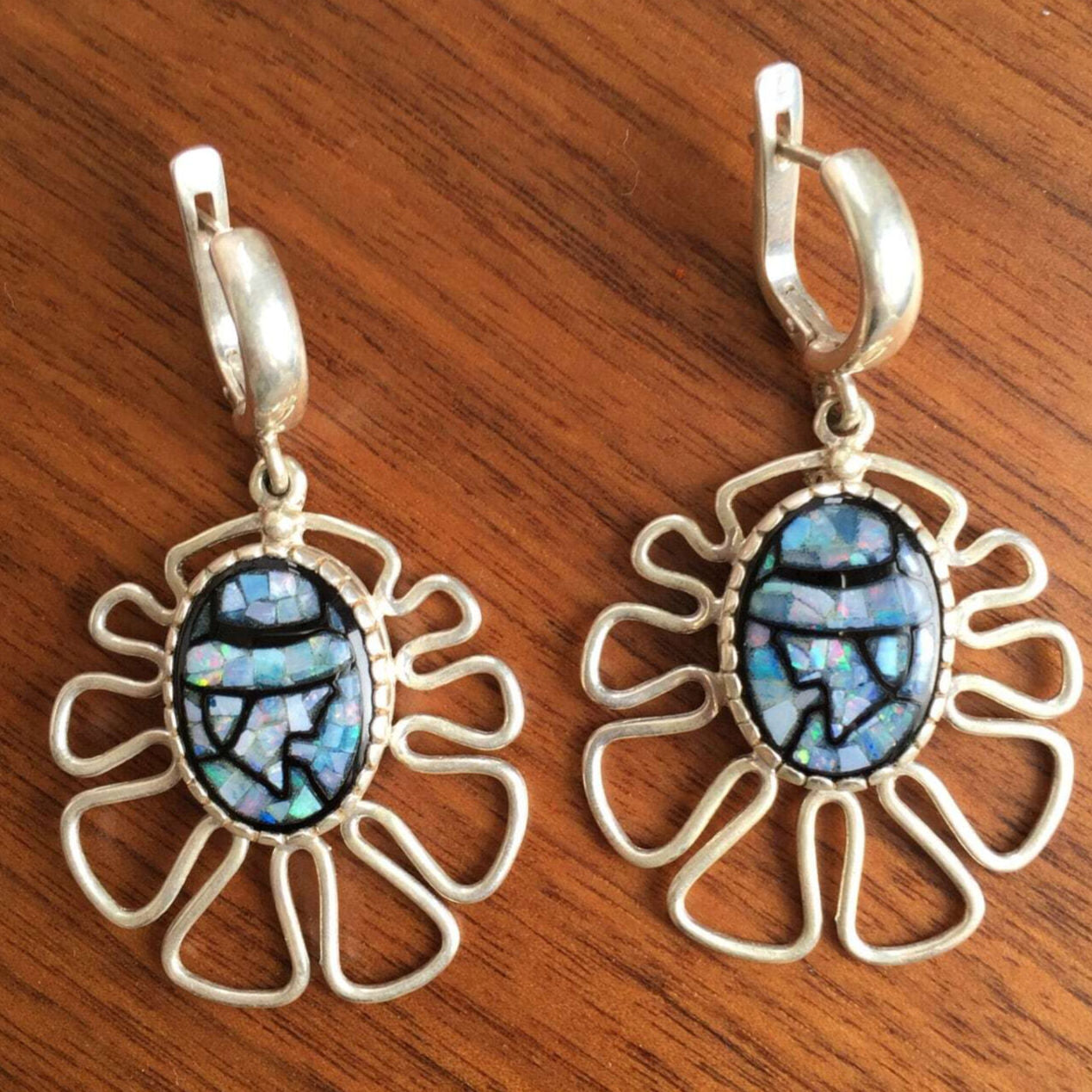 Mosaic Earrings, Shell Earrings, Chandelier Earrings, Vintage Earrings, Solid Silver Earrings, Roman Earrings, Lady Earrings, Natural Stone