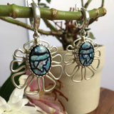 Mosaic Earrings - Blue Chandelier Earrings - Large Flower Earrings