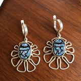 Mosaic Earrings - Blue Chandelier Earrings - Large Flower Earrings