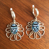 Mosaic Earrings - Blue Chandelier Earrings - Large Flower Earrings