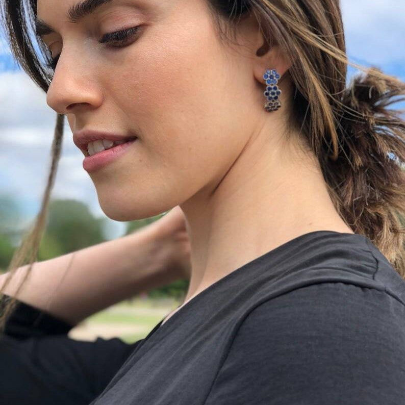 Blue Flower Earrings, Blue Topaz Earrings, Daisy Earrings, Long Stud Earrings, December Birthstone, Statement Earrings, 925 Silver Earrings